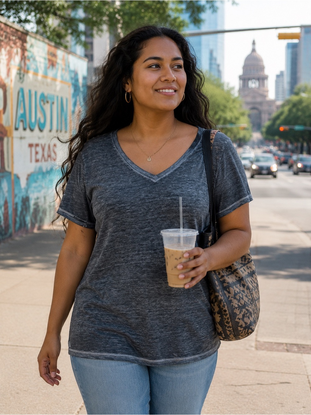 Mudd Washed V-Neck Short Sleeve Tee - Charcoal Gray